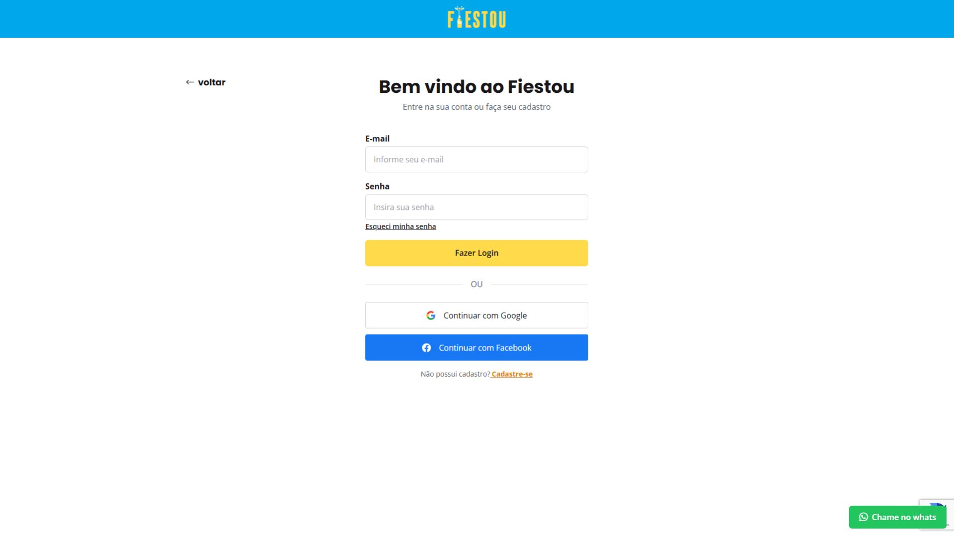 Página de lojas parceiras do site Festou exibindo empresas cadastradas com nome, categoria e localização.