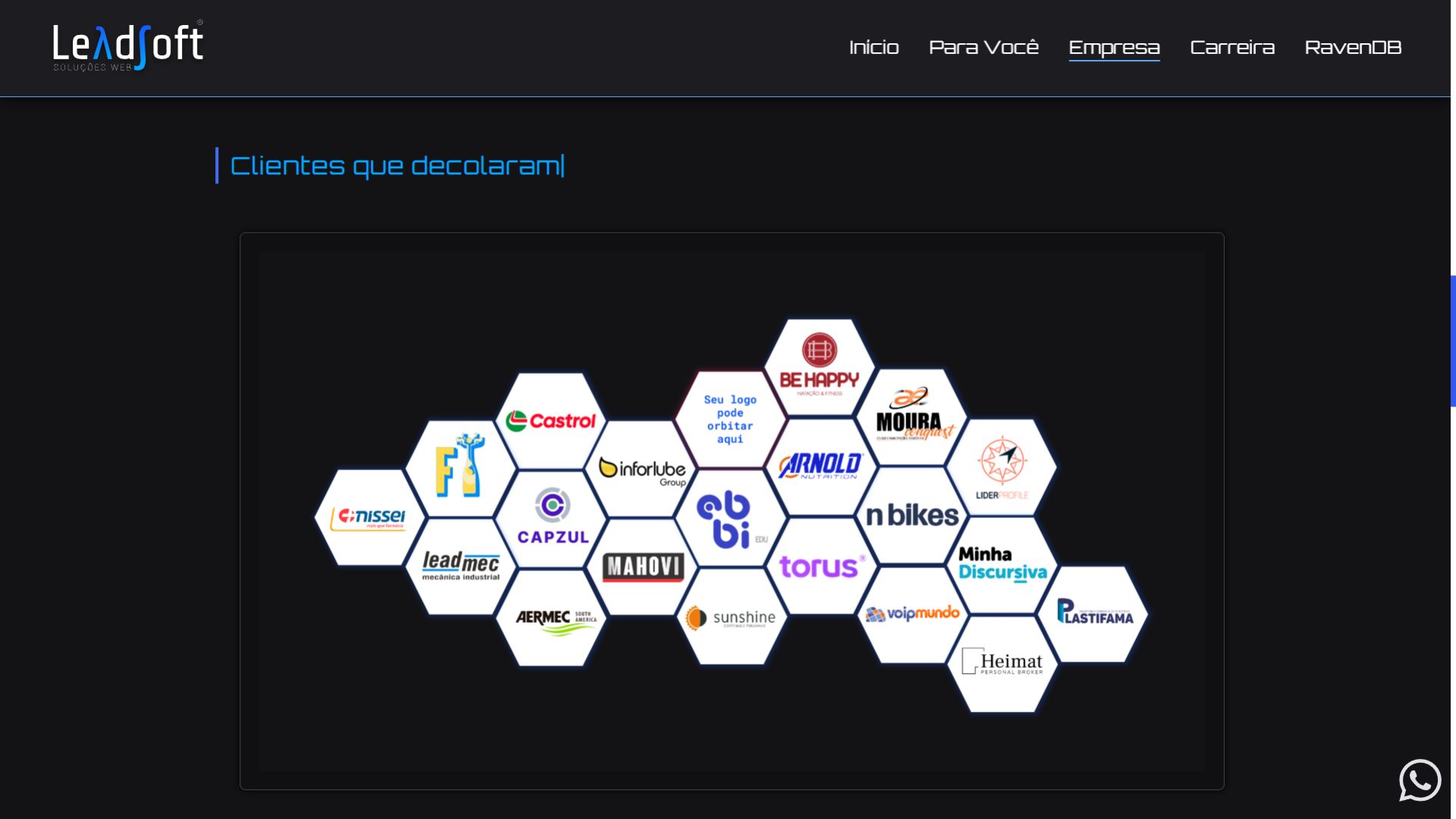 Seção de clientes da LeadSoft com logos de empresas atendidas.